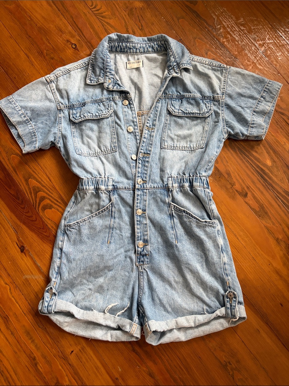 We The Free Free People Marci Denim Shortall Romper Medium Wash Size M